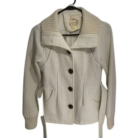 Womens Knitted Dove Ivory Knit Button-Front Belted Light-weight Jacket Size Sm - Picture 3 of 12